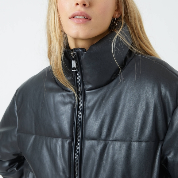 Pull Bear Faux Leather Puffer Coat 